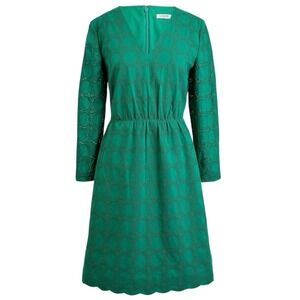 J. Crew Factory Emerald Green Eyelet A Line Dress Women Size 2 Scalloped Hem NWT